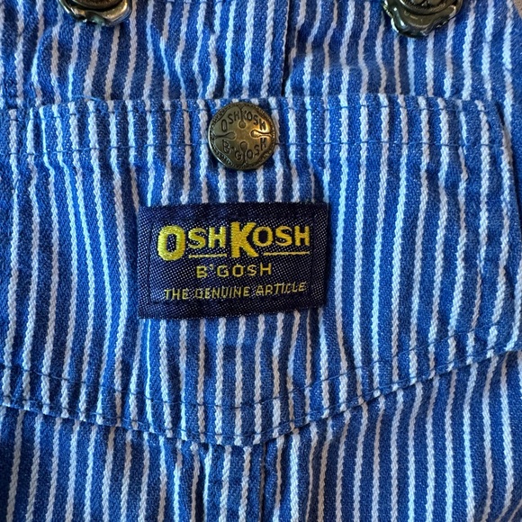 Vtg Oshkosh Bgosh Shortalls Unisex Children's Sz 2T Blue Engineer Stripe 90s - Picture 3 of 4